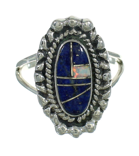 Southwestern Opal And Lapis Inlay Genuine Sterling Silver Ring Size 6-1/2 AX88178